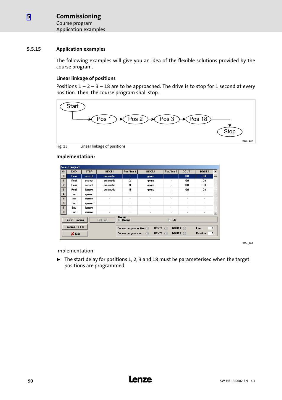 15 application examples, Application examples, Commissioning | Lenze 931E/K Small Drives Control User Manual | Page 90 / 198