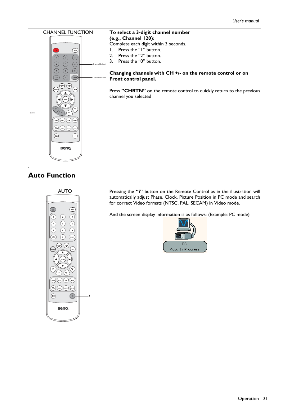 Auto function | BenQ H200:A User Manual | Page 23 / 48
