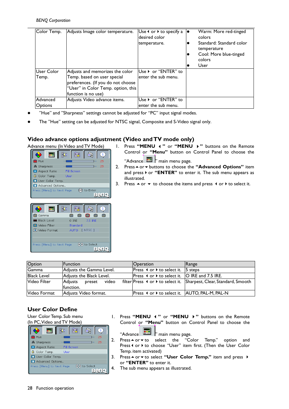 User color define | BenQ H200:A User Manual | Page 30 / 48