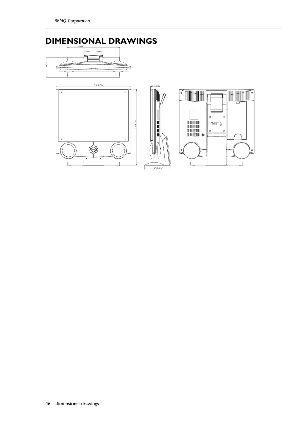 Dimensional drawings | BenQ H200:A User Manual | Page 48 / 48