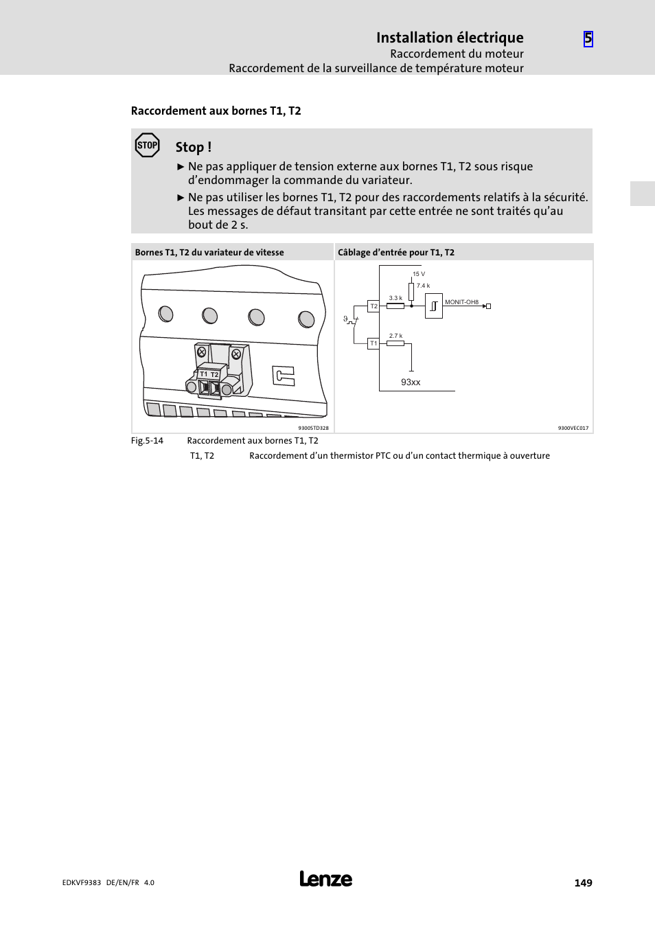 Installation électrique, Stop | Lenze EVF9383 User Manual | Page 149 / 166
