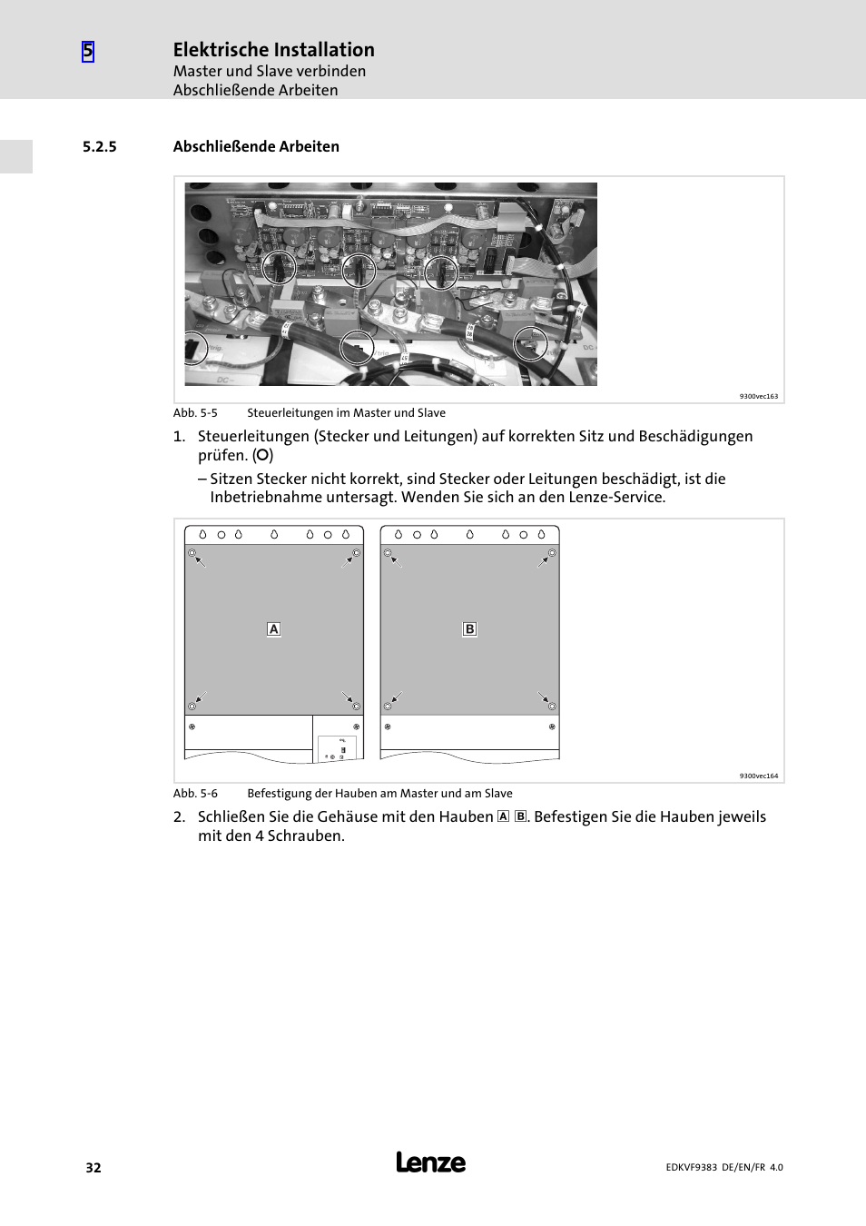 5 abschließende arbeiten, Abschließende arbeiten, Elektrische installation | Lenze EVF9383 User Manual | Page 32 / 166