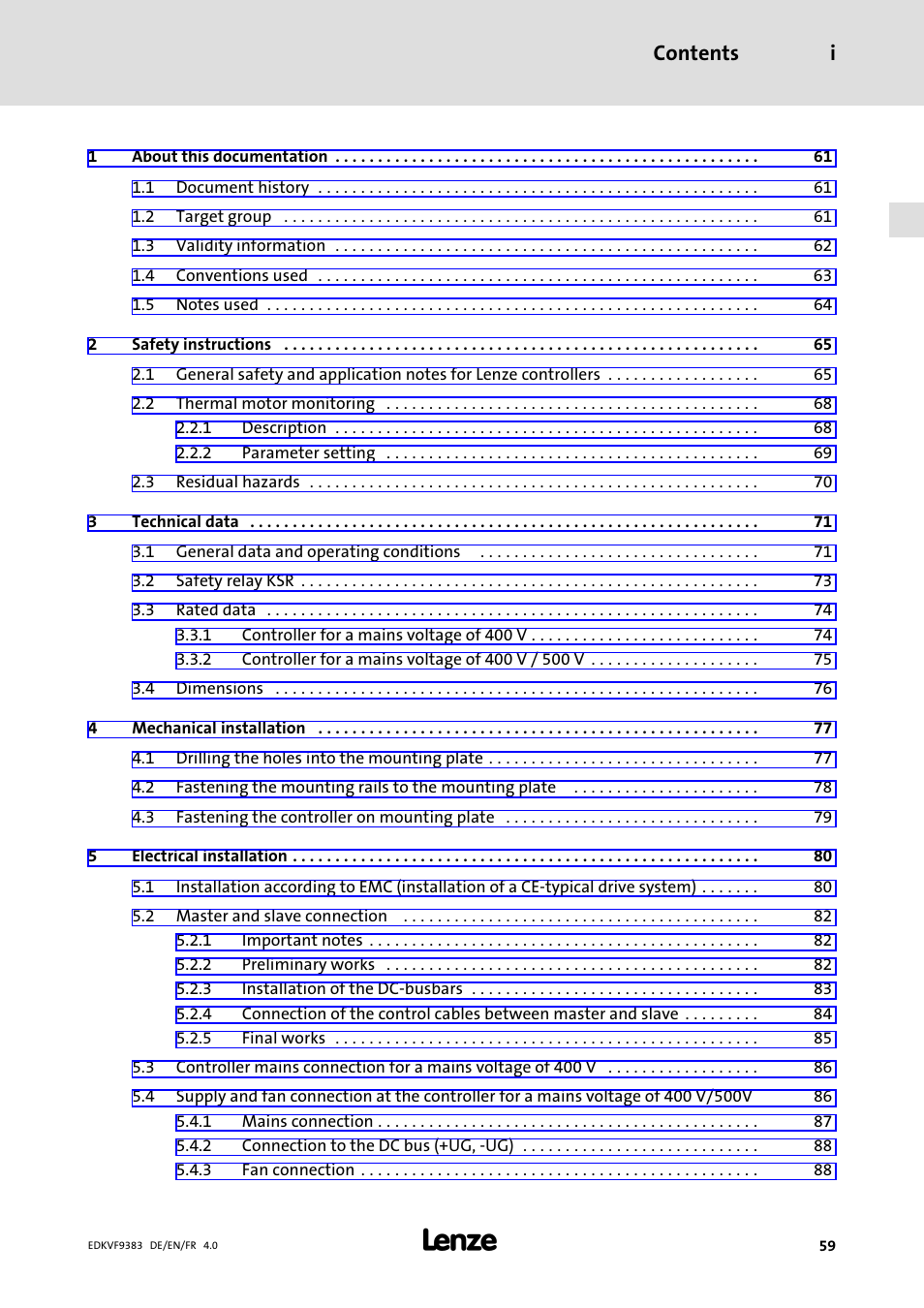 Lenze EVF9383 User Manual | Page 59 / 166