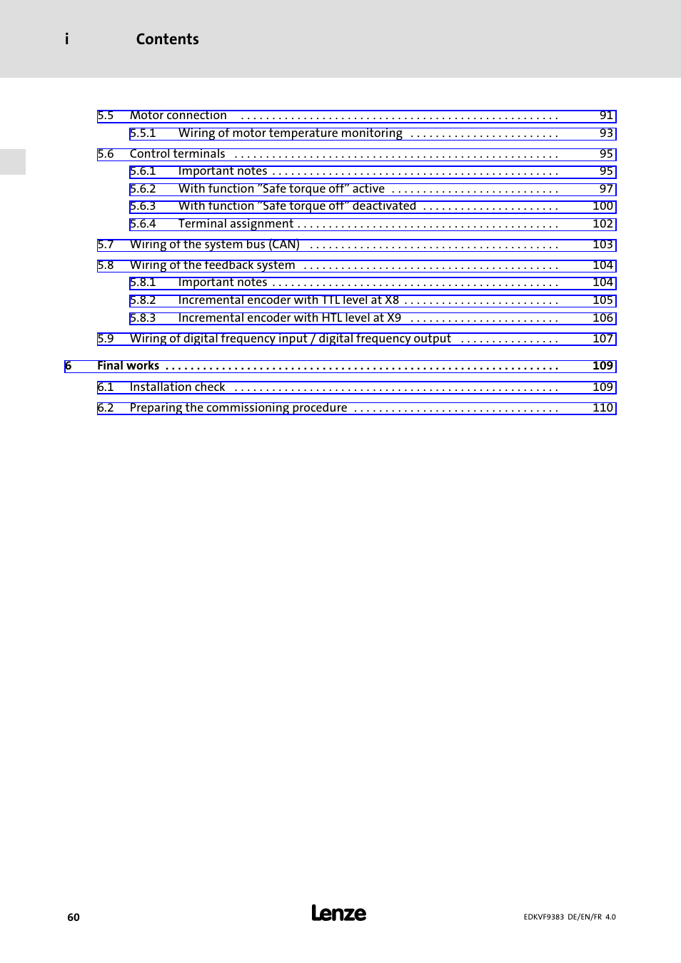 Contents i | Lenze EVF9383 User Manual | Page 60 / 166
