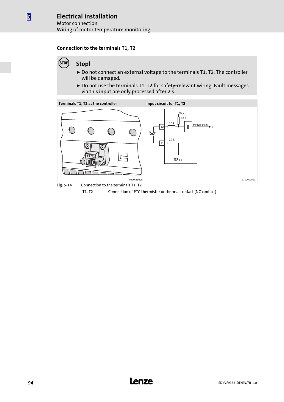 Electrical installation, Stop | Lenze EVF9383 User Manual | Page 94 / 166