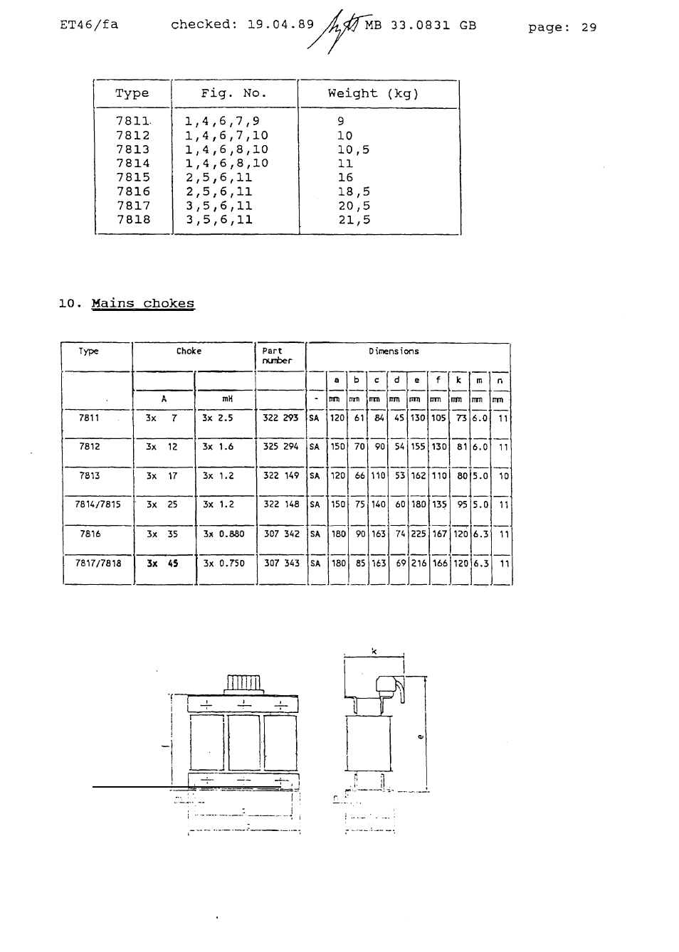 Page: 29, Mains chokes | Lenze Range 7800 User Manual | Page 30 / 33