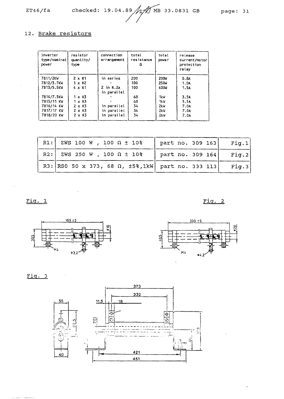 Checked, Page, Brake resistors | 250w, Fig. 2 | Lenze Range 7800 User Manual | Page 32 / 33