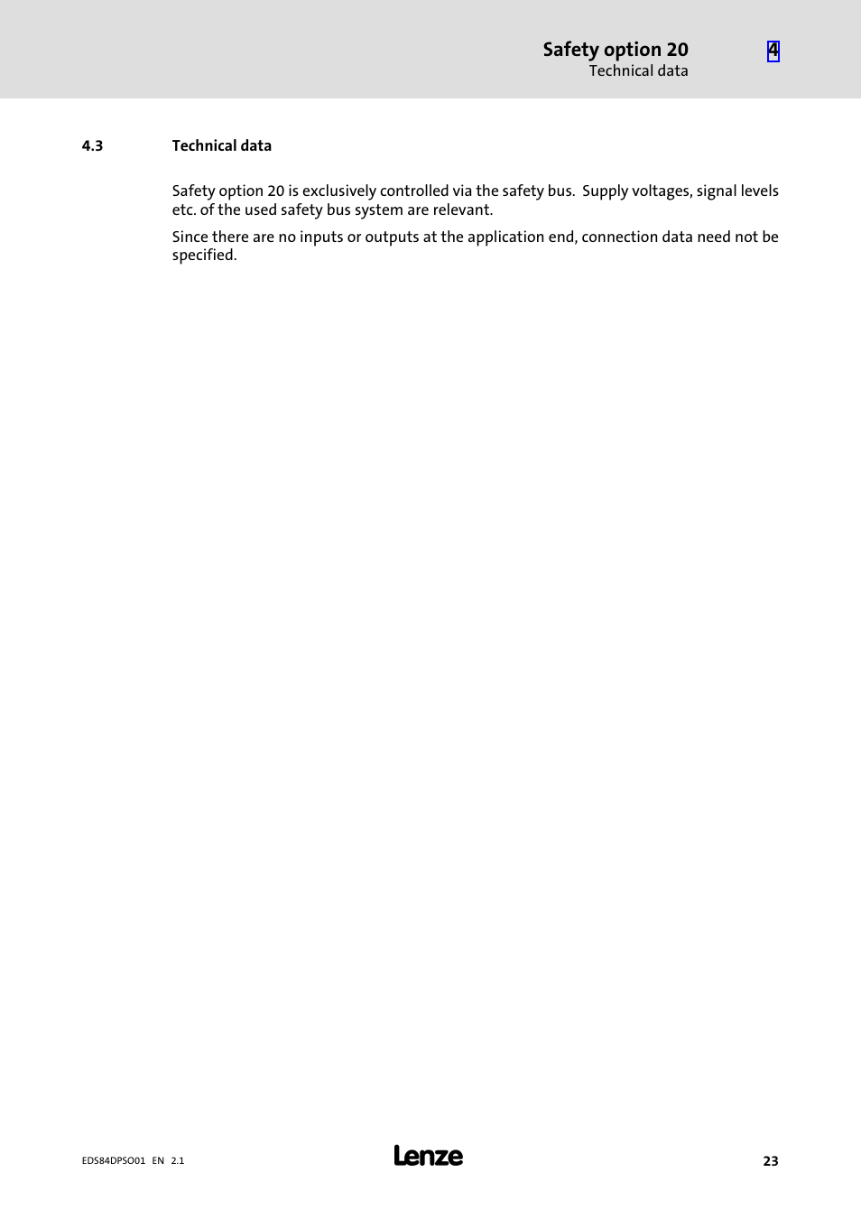 3 technical data, Technical data | Lenze SO30 8400 protec User Manual | Page 23 / 66