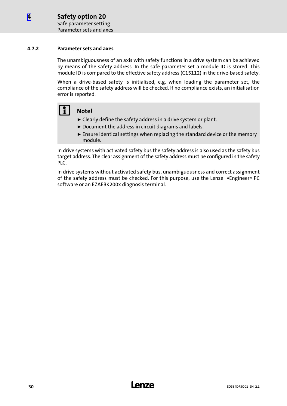2 parameter sets and axes, Parameter sets and axes | Lenze SO30 8400 protec User Manual | Page 30 / 66