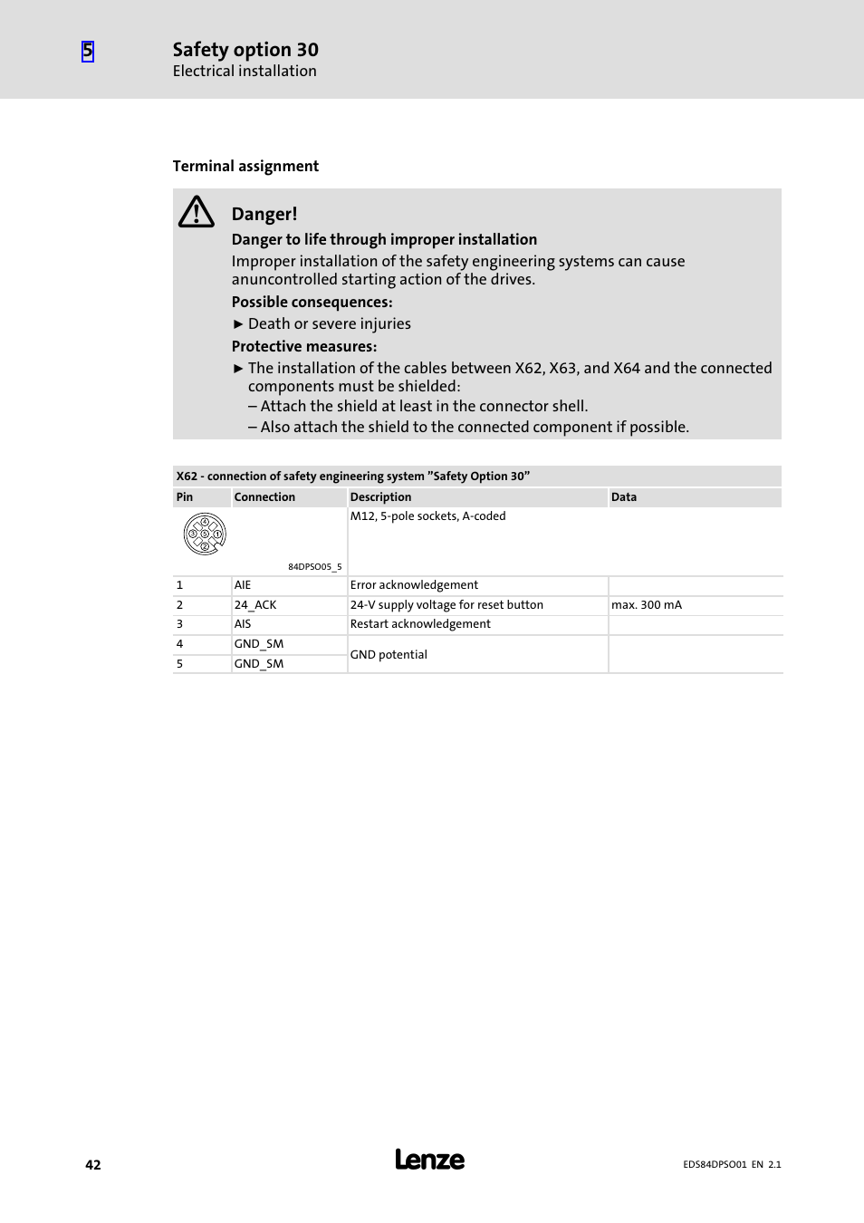 Safety option 30, Danger | Lenze SO30 8400 protec User Manual | Page 42 / 66