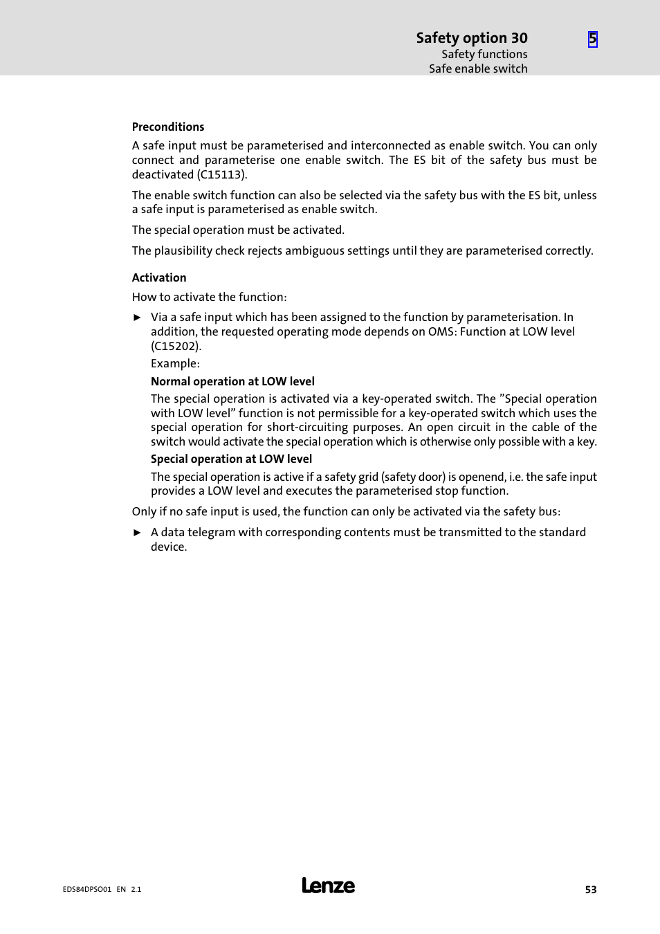 Safety option 30 | Lenze SO30 8400 protec User Manual | Page 53 / 66
