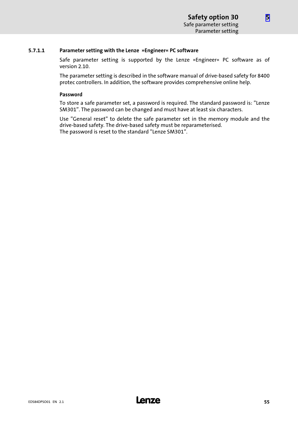 Safety option 30 | Lenze SO30 8400 protec User Manual | Page 55 / 66