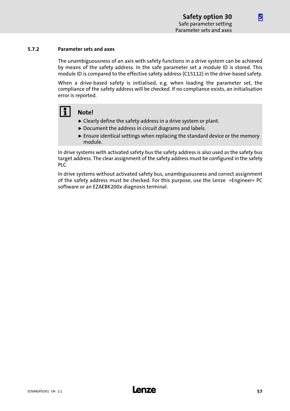 2 parameter sets and axes, Parameter sets and axes | Lenze SO30 8400 protec User Manual | Page 57 / 66