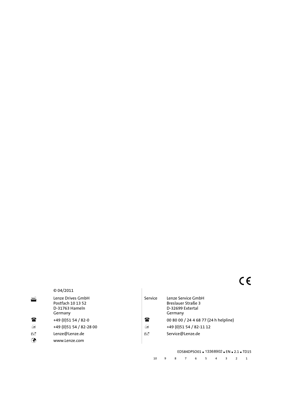 Lenze SO30 8400 protec User Manual | Page 66 / 66
