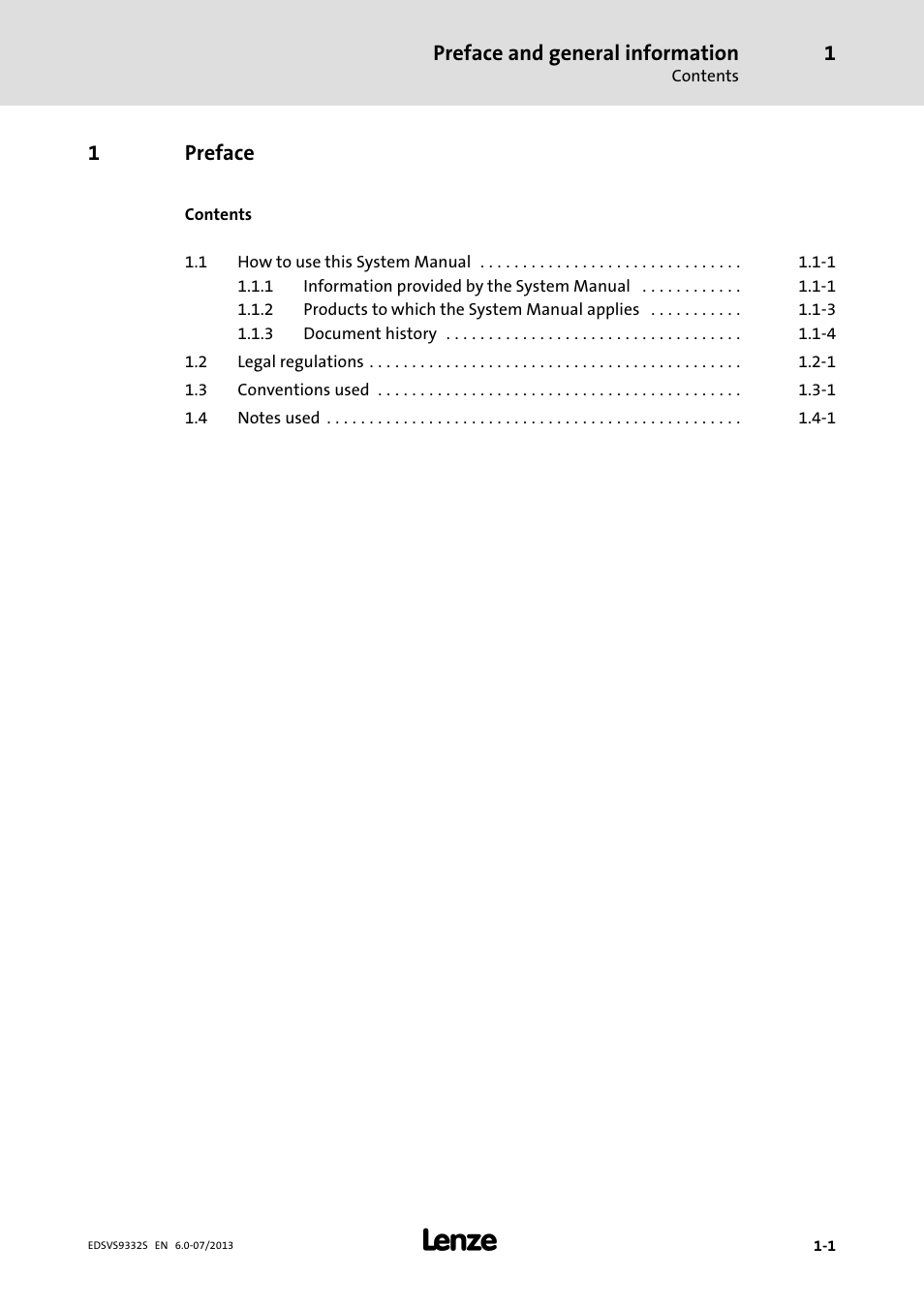 Preface, Preface and general information, 1preface | Lenze EVS9332xS User Manual | Page 10 / 376