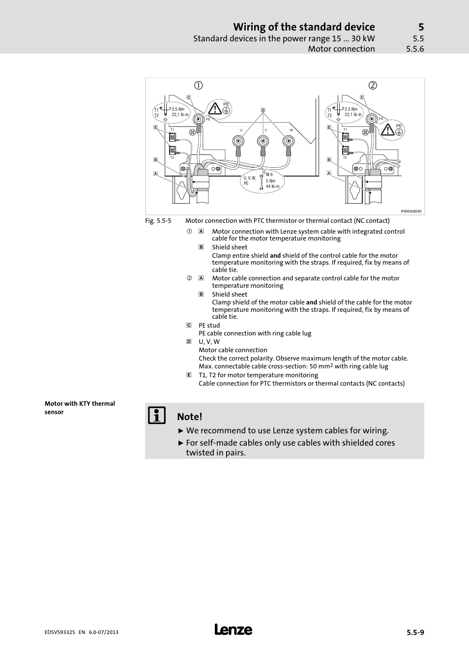 Wiring of the standard device | Lenze EVS9332xS User Manual | Page 116 / 376