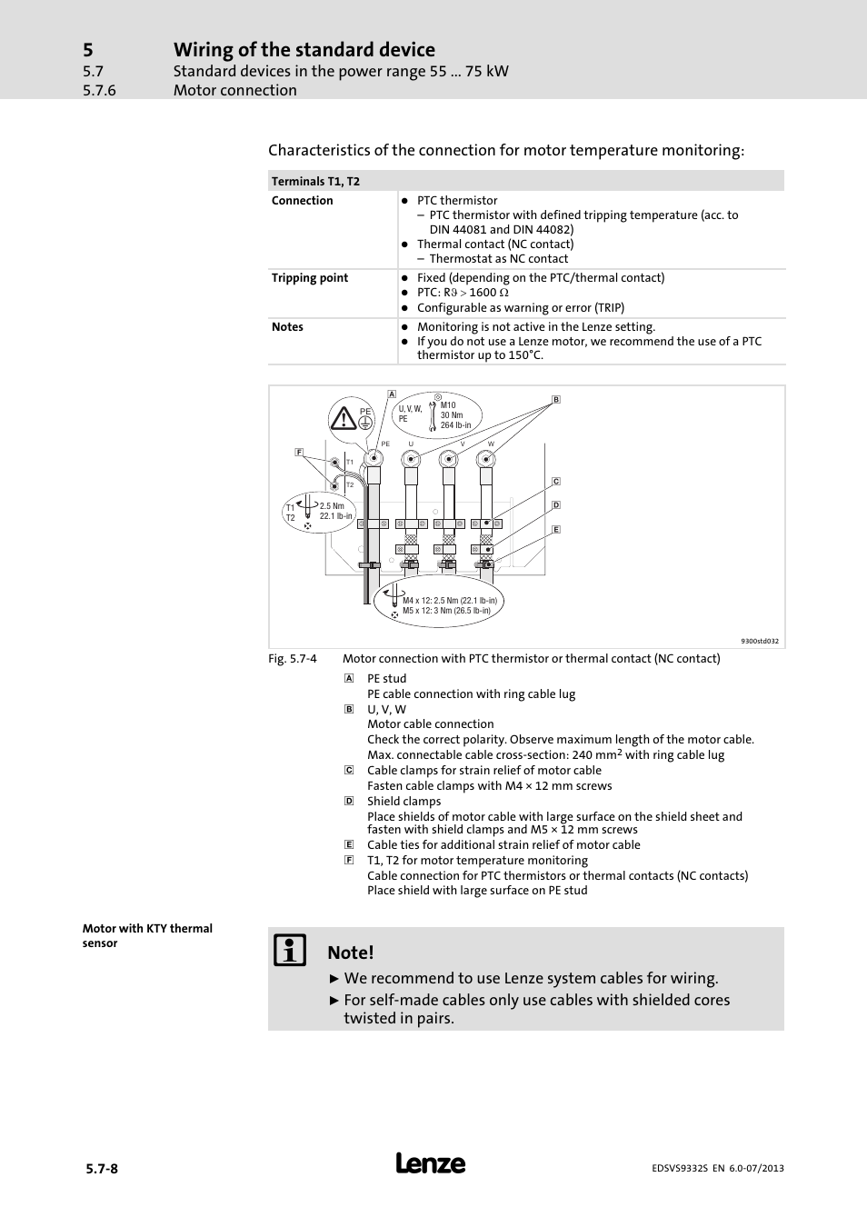 Wiring of the standard device, We recommend to use lenze system cables for wiring | Lenze EVS9332xS User Manual | Page 137 / 376