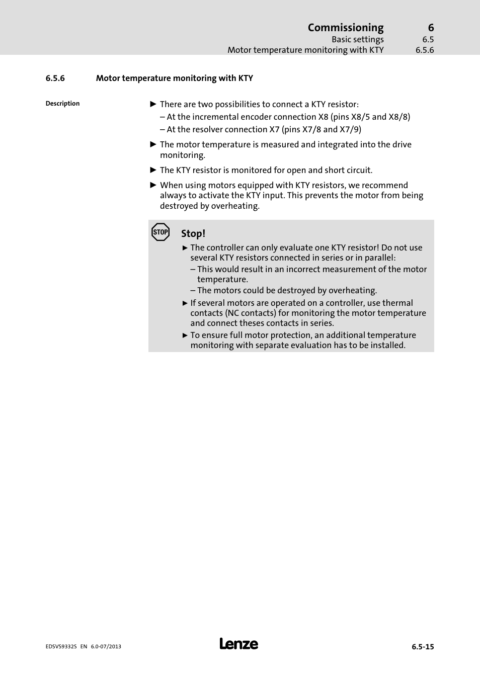 Motor temperature monitoring with kty | Lenze EVS9332xS User Manual | Page 186 / 376