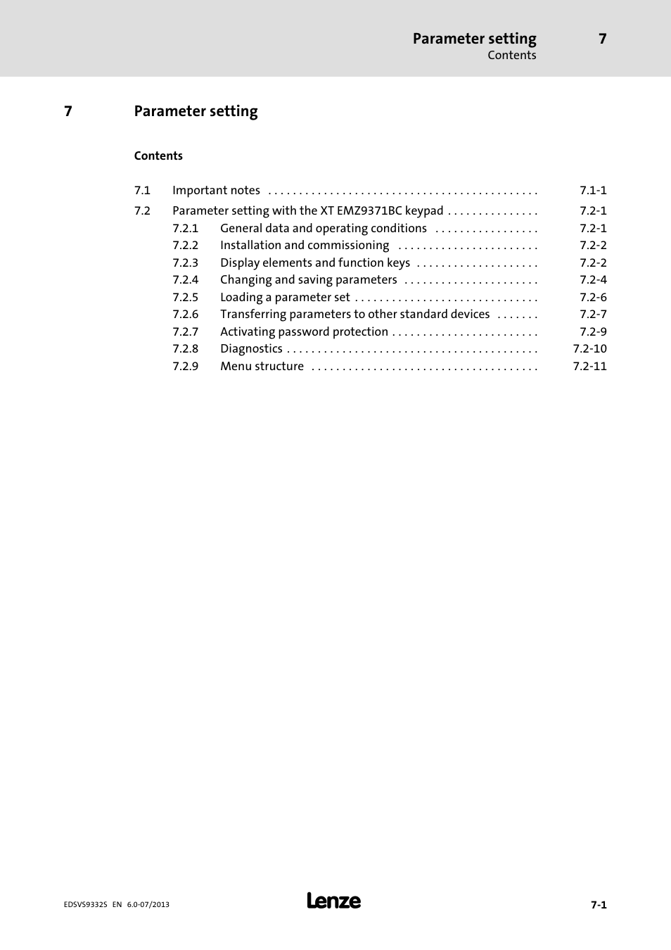 Parameter setting, 7parameter setting | Lenze EVS9332xS User Manual | Page 206 / 376