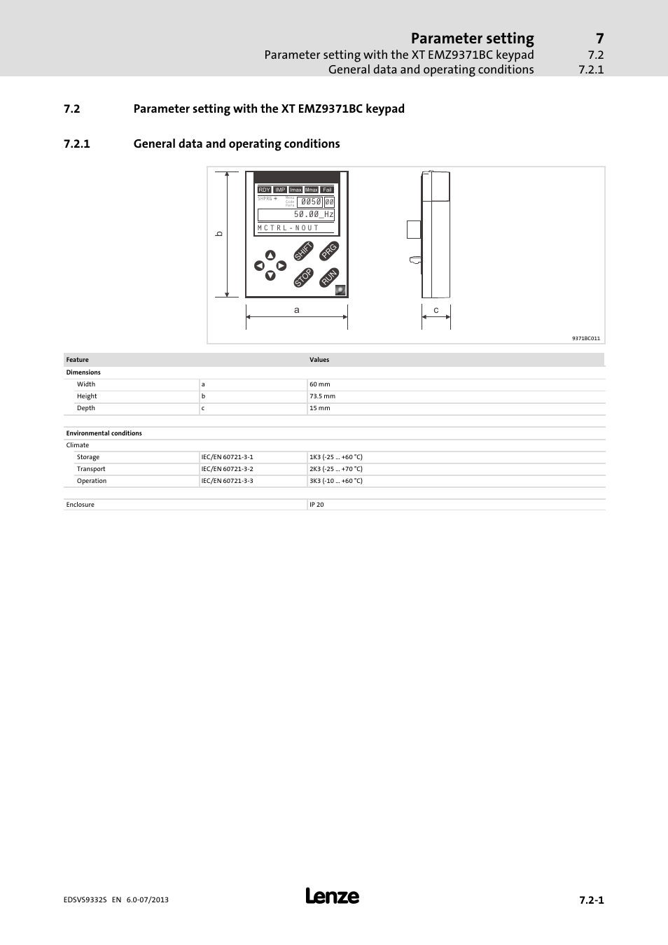 Parameter setting with the xt emz9371bc keypad, General data and operating conditions, Parameter setting | Lenze EVS9332xS User Manual | Page 210 / 376