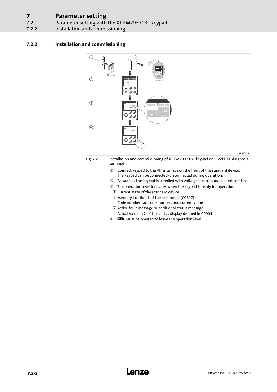 Installation and commissioning, Parameter setting, 2 installation and commissioning | Pshprg para code menu, Para code menu, V must be pressed to leave the operation level | Lenze EVS9332xS User Manual | Page 211 / 376