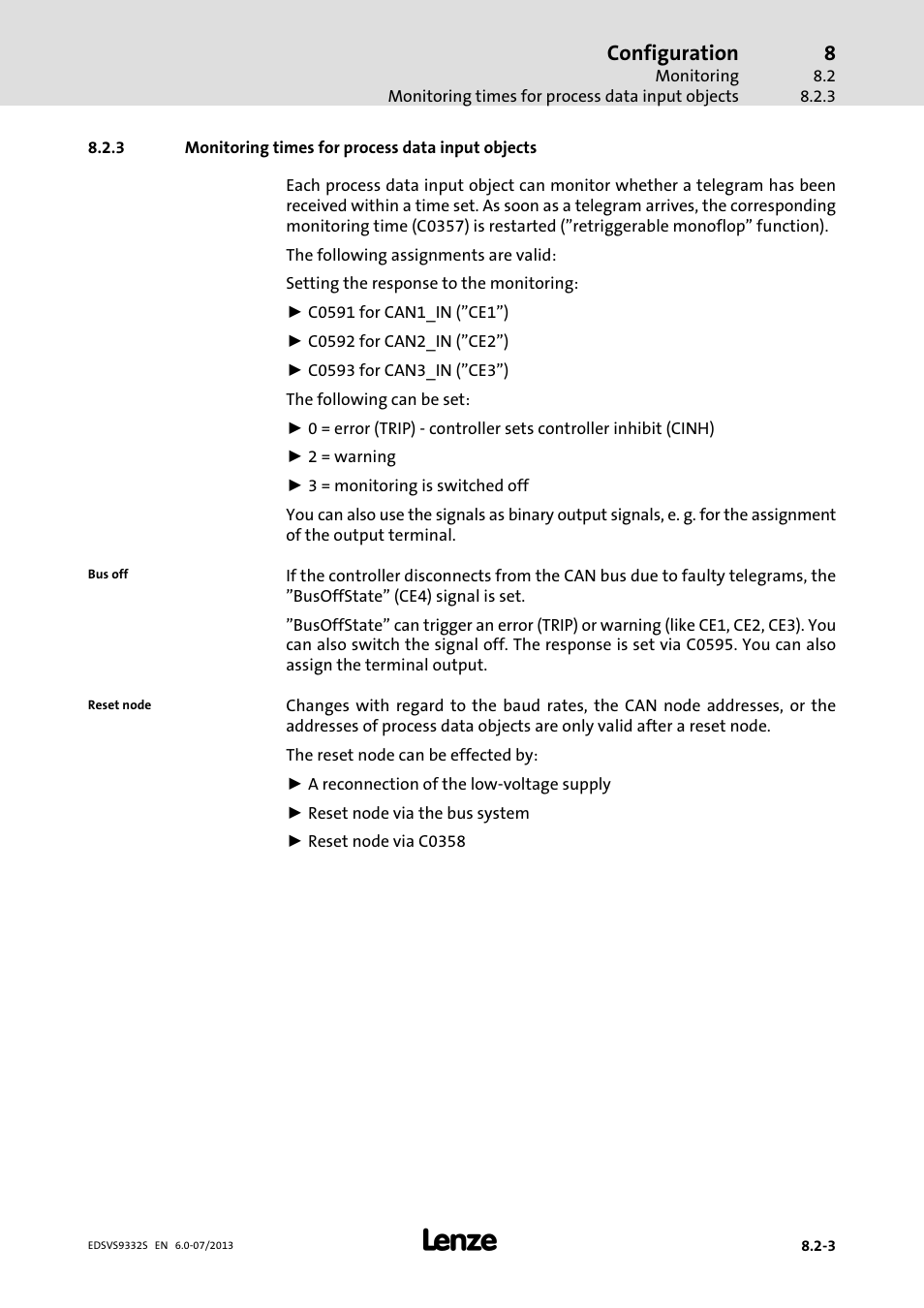 Monitoring times for process data input objects, Configuration | Lenze EVS9332xS User Manual | Page 230 / 376