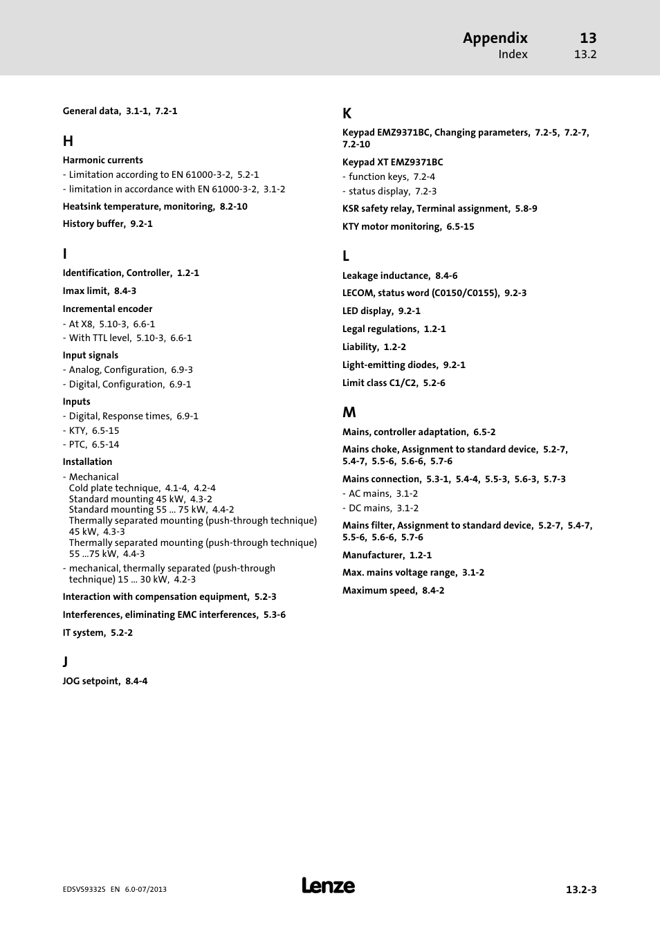 Appendix | Lenze EVS9332xS User Manual | Page 372 / 376