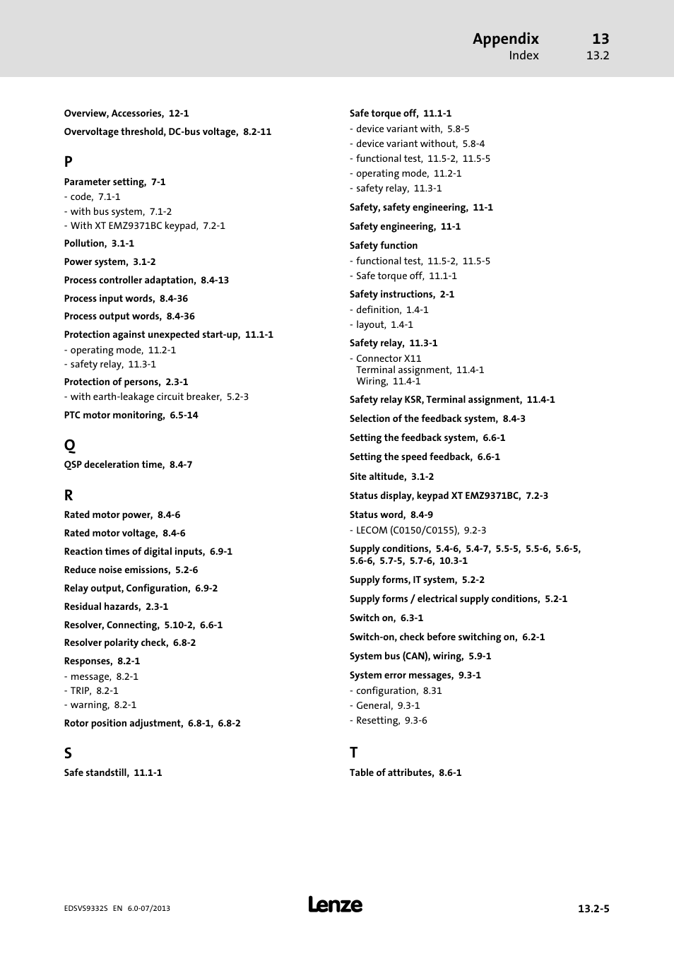 Appendix | Lenze EVS9332xS User Manual | Page 374 / 376