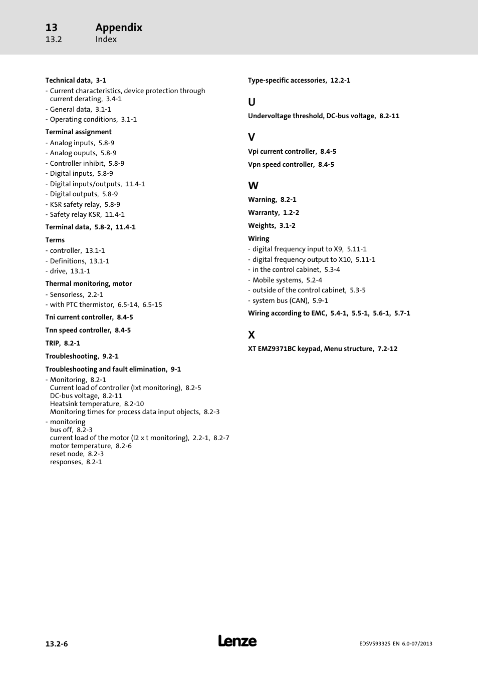 Appendix | Lenze EVS9332xS User Manual | Page 375 / 376