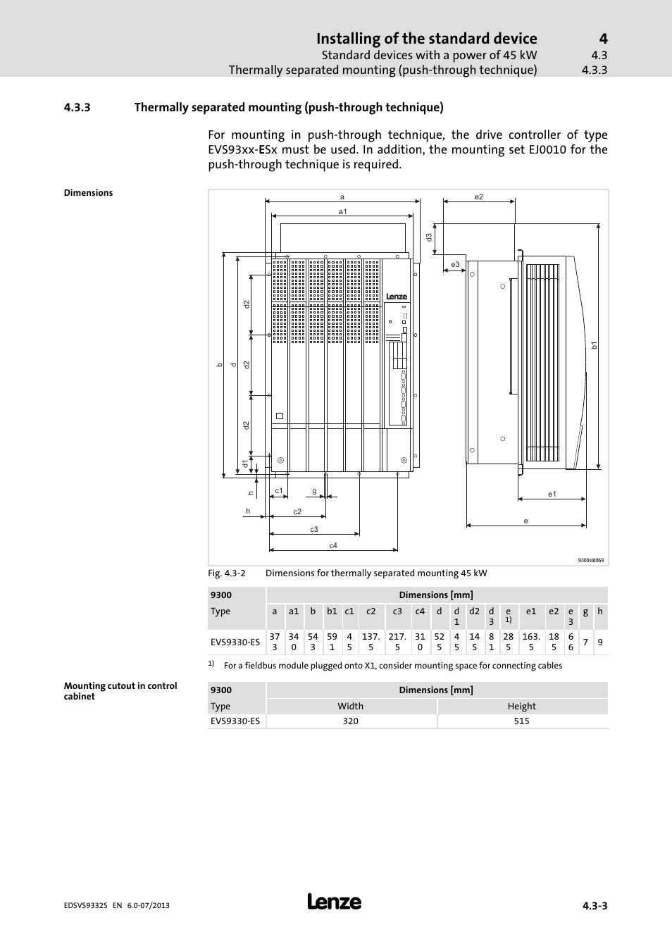 Installing of the standard device | Lenze EVS9332xS User Manual | Page 66 / 376