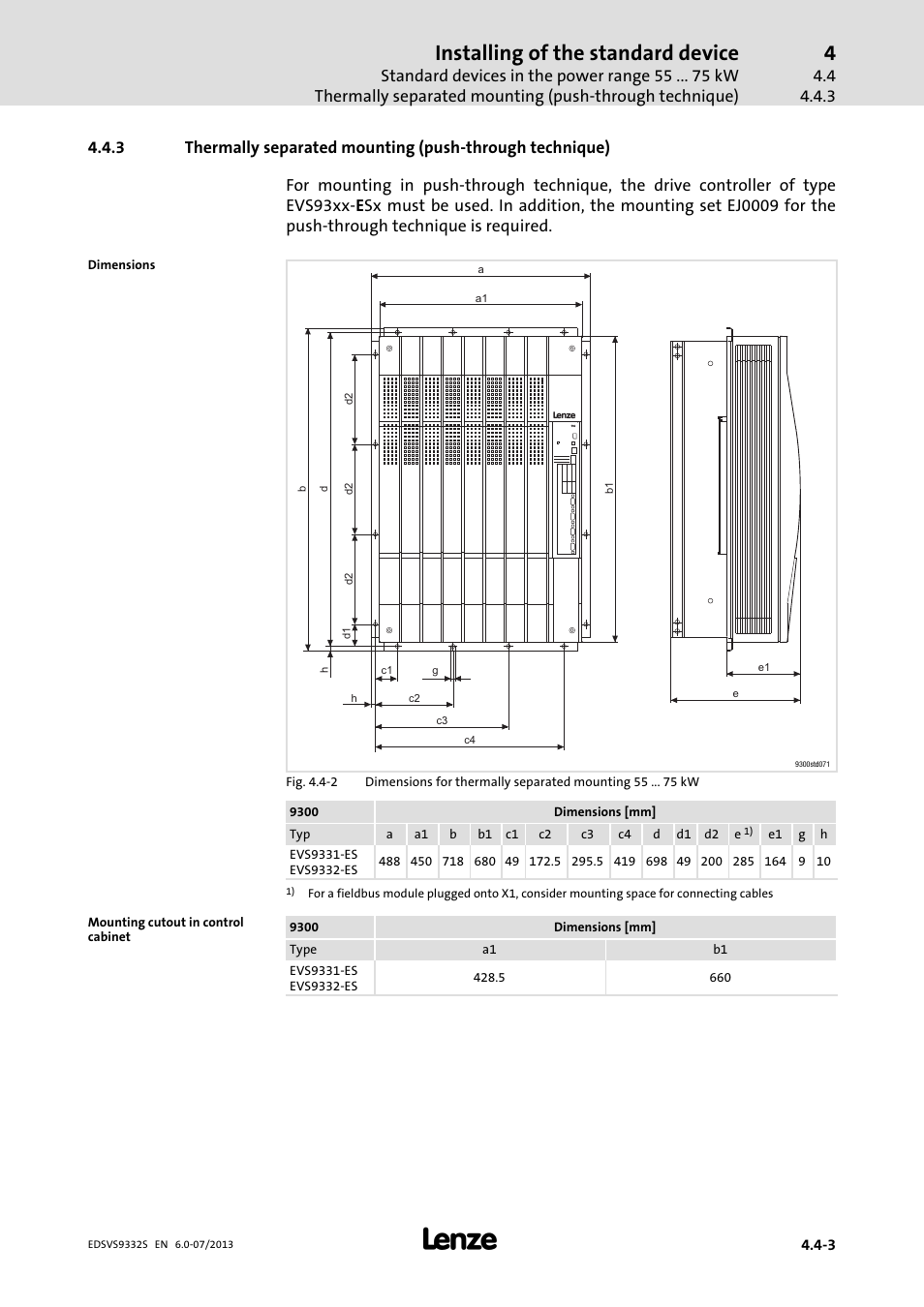 Installing of the standard device | Lenze EVS9332xS User Manual | Page 72 / 376