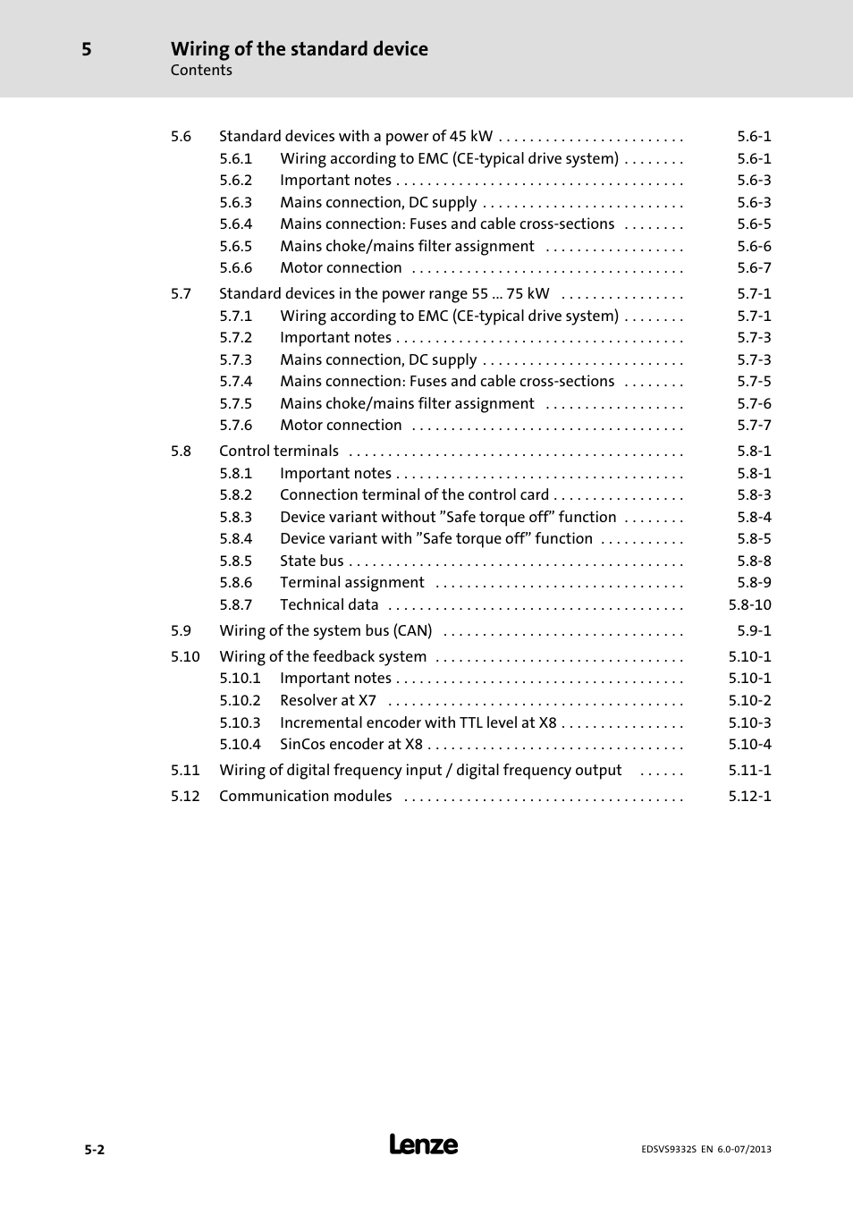 Wiring of the standard device | Lenze EVS9332xS User Manual | Page 75 / 376