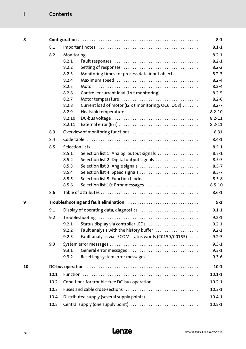 Contents i | Lenze EVS9332xS User Manual | Page 8 / 376