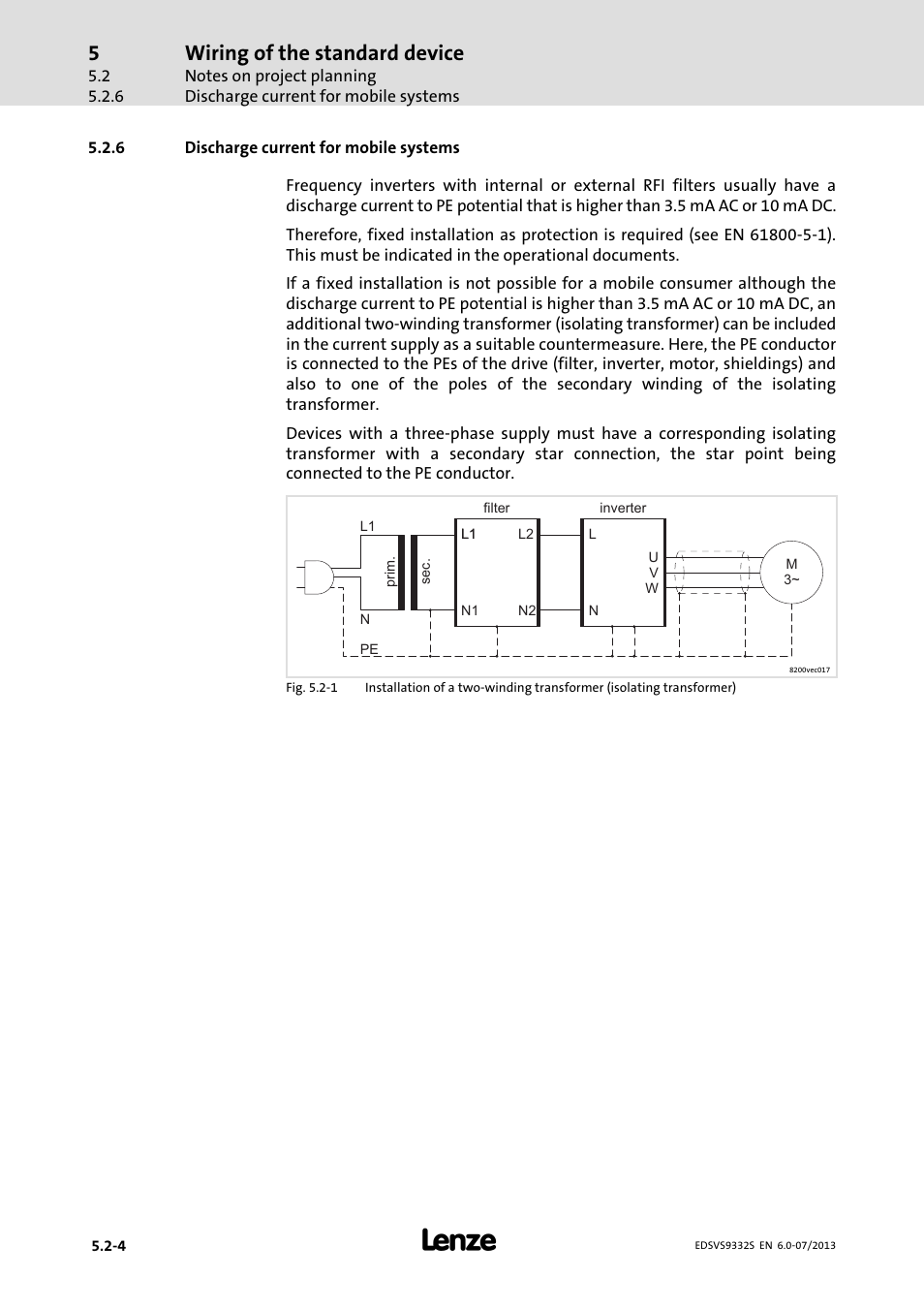 Discharge current for mobile systems, Wiring of the standard device | Lenze EVS9332xS User Manual | Page 83 / 376