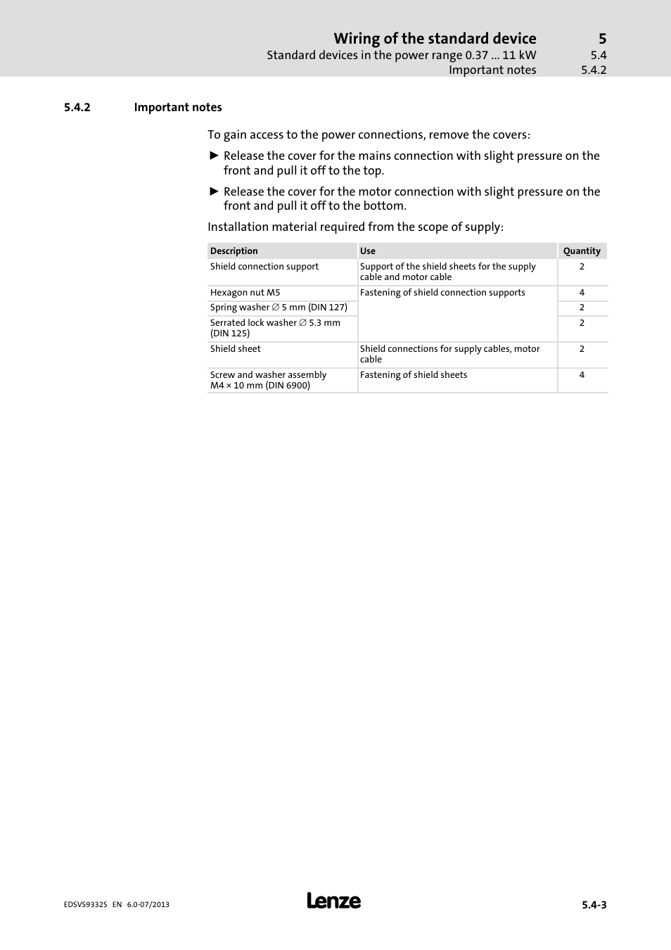 Important notes, Wiring of the standard device | Lenze EVS9332xS User Manual | Page 98 / 376