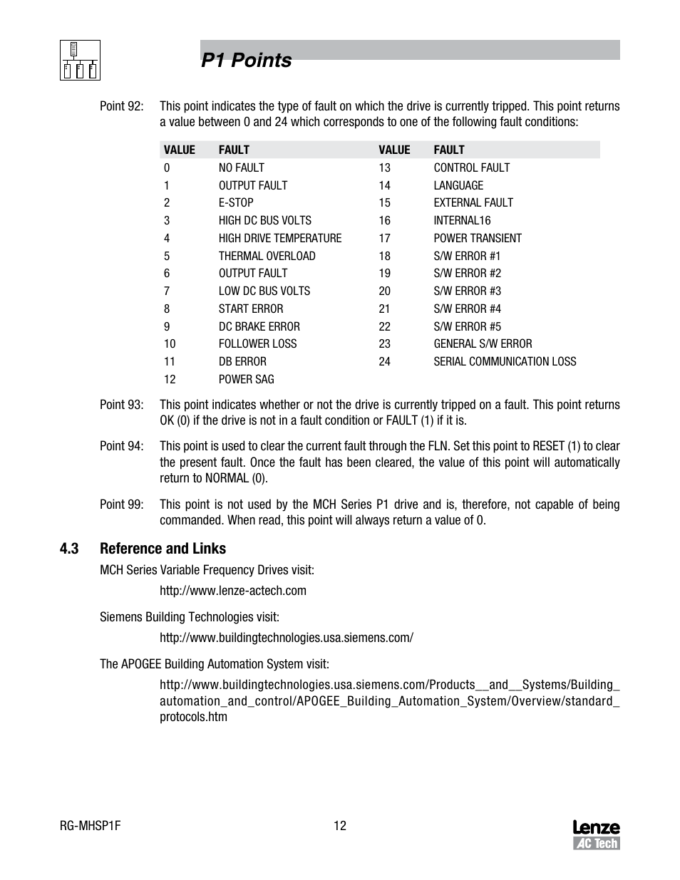 3 reference and links, Reference and links, P1 points | Lenze MCH Series Drives Siemens P1 User Manual | Page 15 / 16