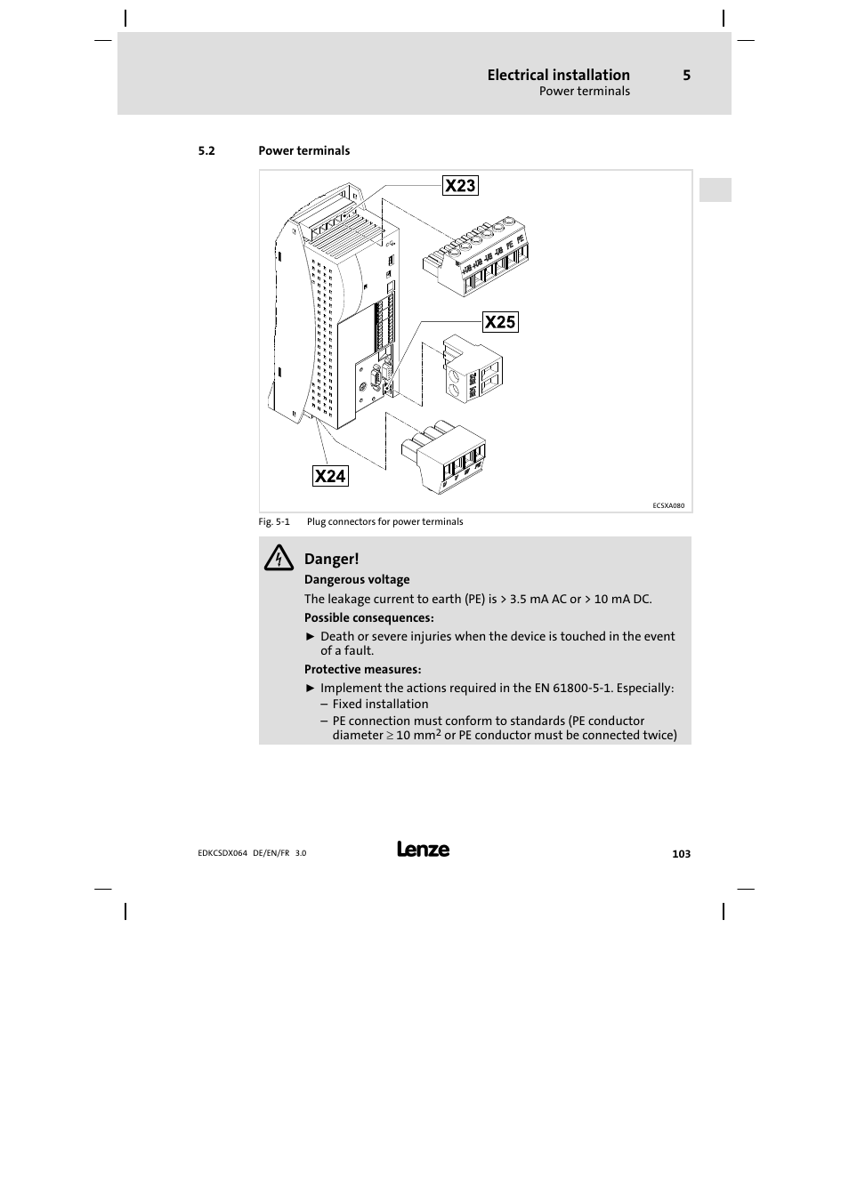 Power terminals | Lenze ECSDAxxx User Manual | Page 103 / 210