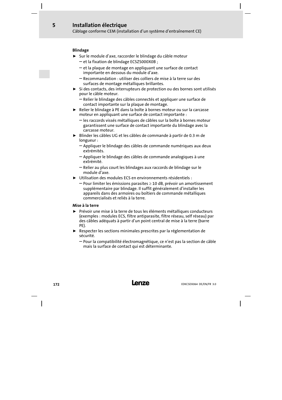 Installation électrique | Lenze ECSDAxxx User Manual | Page 172 / 210