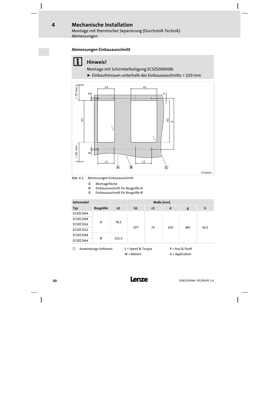 Mechanische installation, Hinweis | Lenze ECSDAxxx User Manual | Page 30 / 210