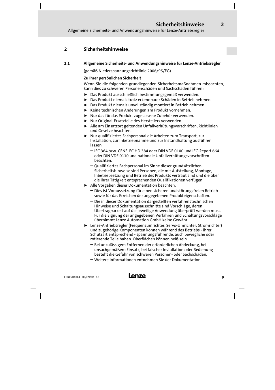 2 sicherheitshinweise, Sicherheitshinweise | Lenze ECSDAxxx User Manual | Page 9 / 210