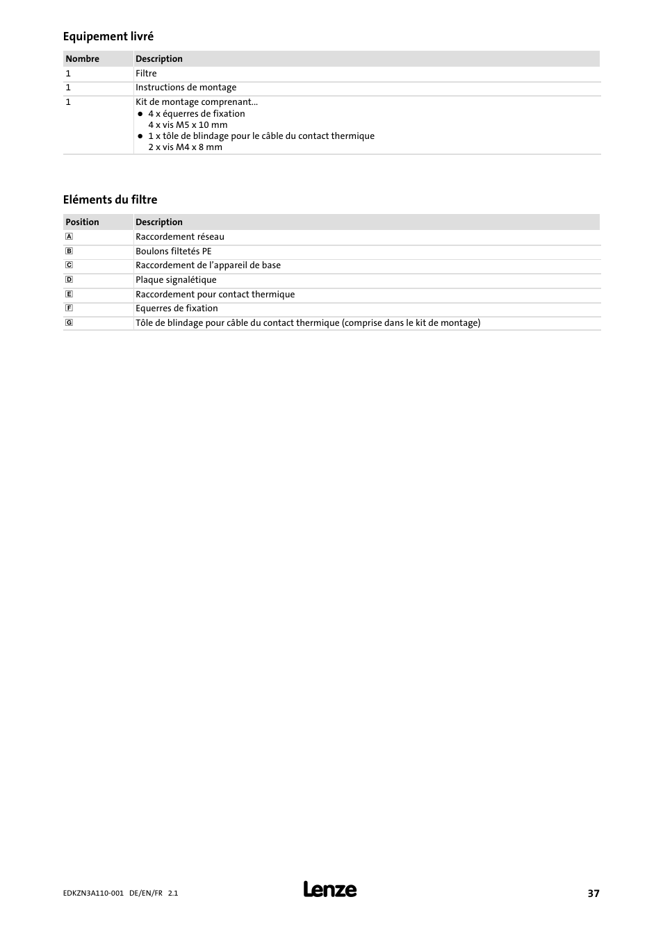 Equipement livré | Lenze EZN3A0030H110N001 User Manual | Page 37 / 52