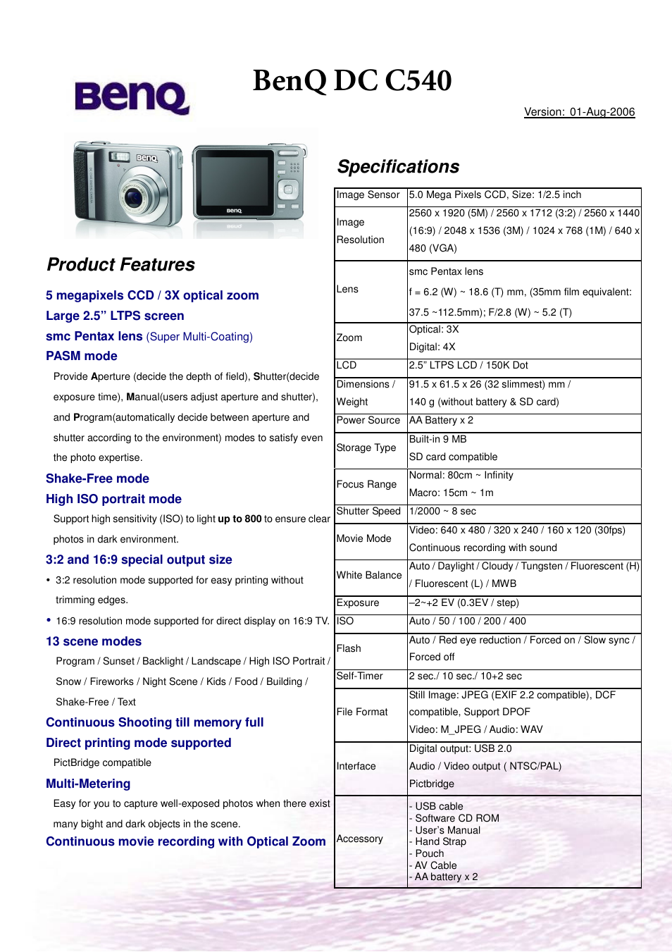 BenQ C540 User Manual | 1 page