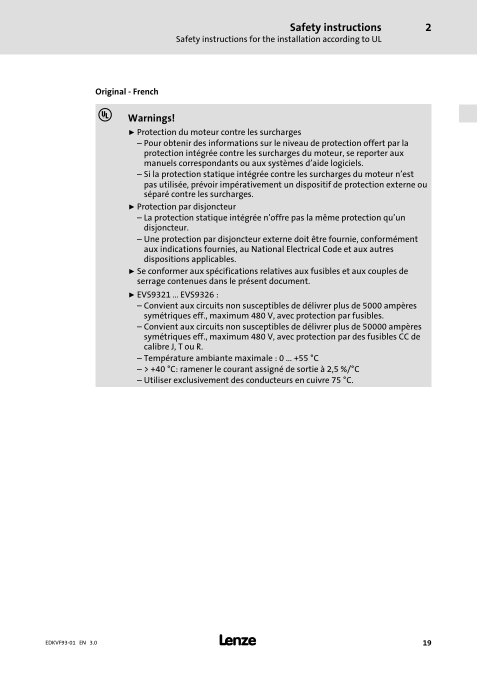 Safety instructions | Lenze EVF9326−xV User Manual | Page 19 / 46