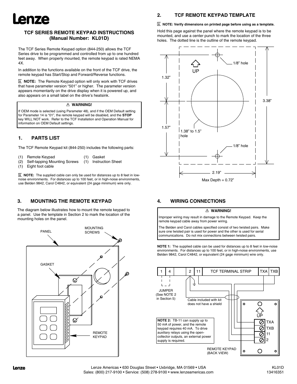 Lenze TCF Series remote keypad User Manual | 2 pages