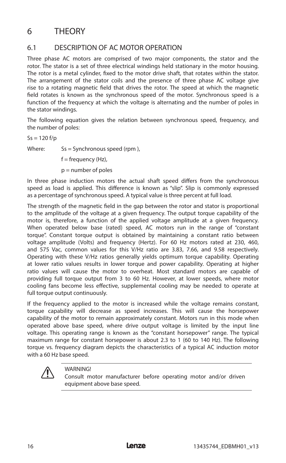 6 theory, 1 description of ac motor operation | Lenze MCH Series User Manual | Page 20 / 92