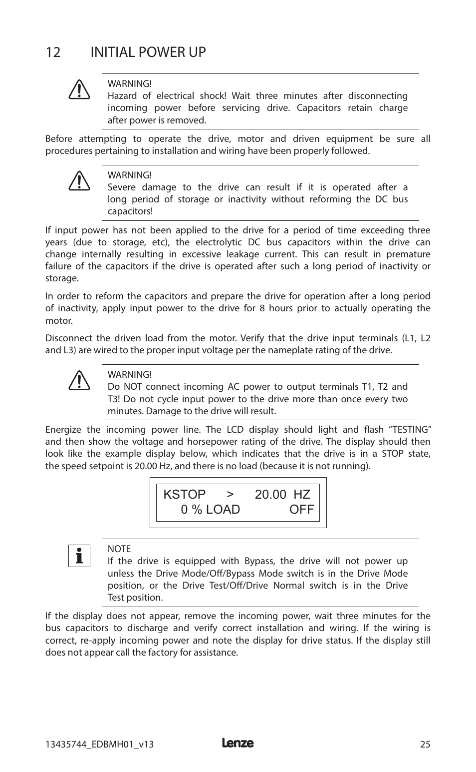 12 initial power up | Lenze MCH Series User Manual | Page 29 / 92