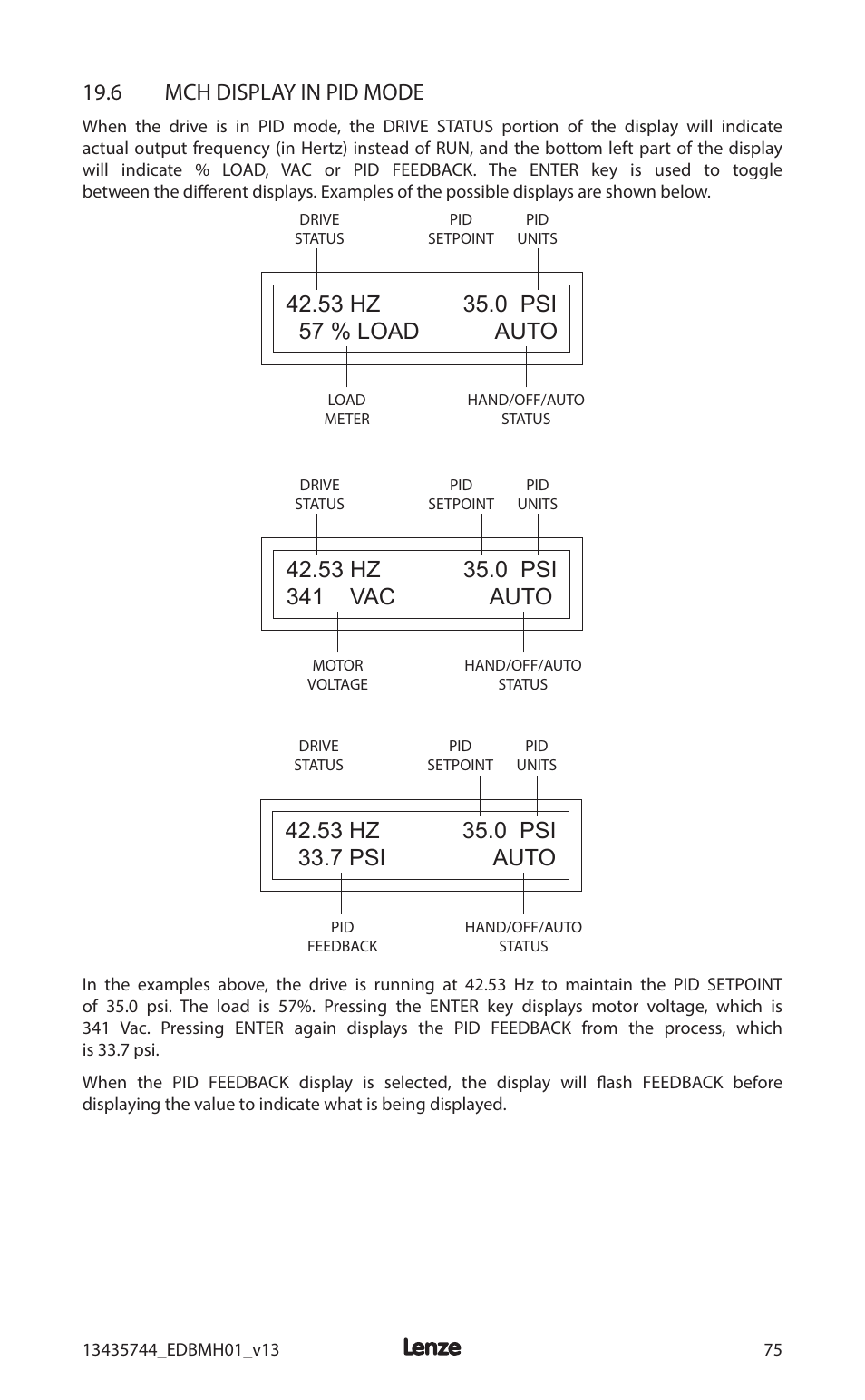 6 mch display in pid mode | Lenze MCH Series User Manual | Page 79 / 92