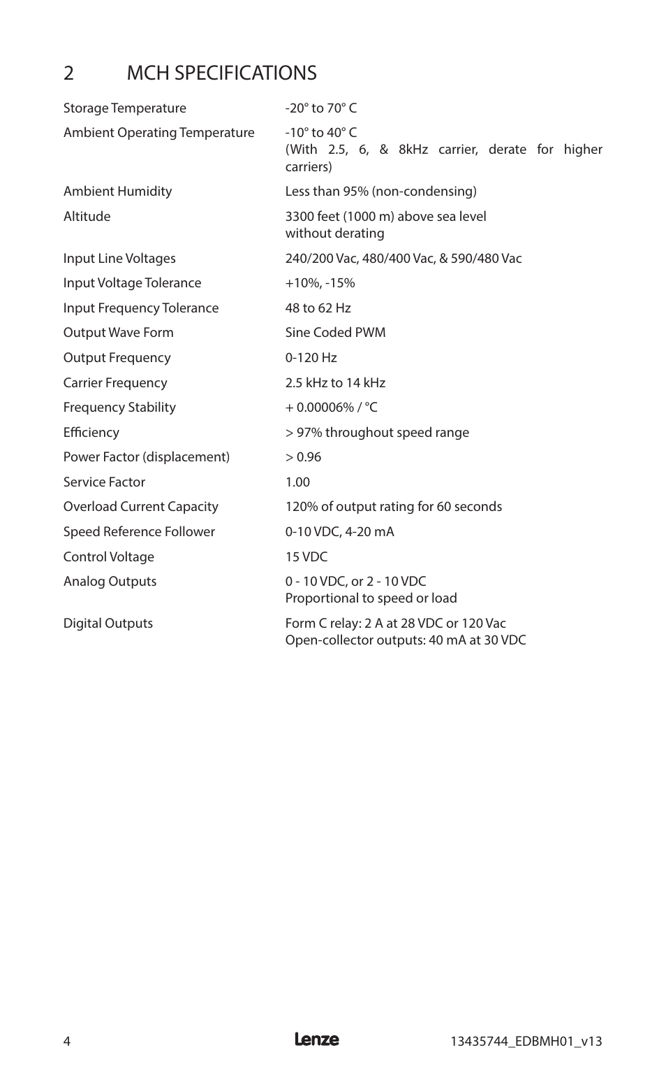 2mch specifications | Lenze MCH Series User Manual | Page 8 / 92