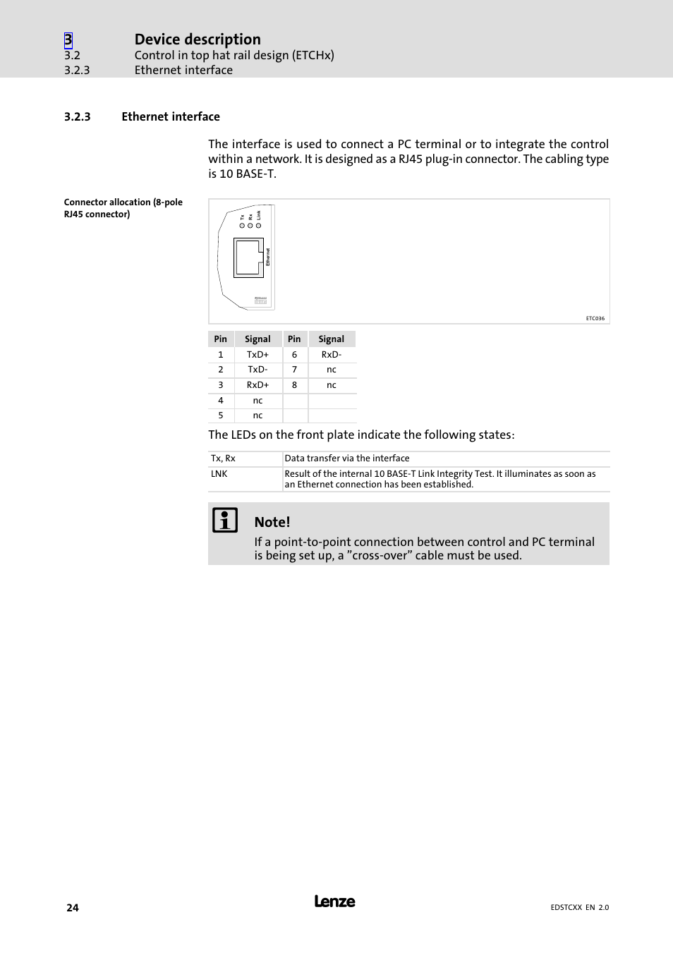 3 ethernet interface, Ethernet interface, Device description | Lenze ETCxxxxx User Manual | Page 24 / 70