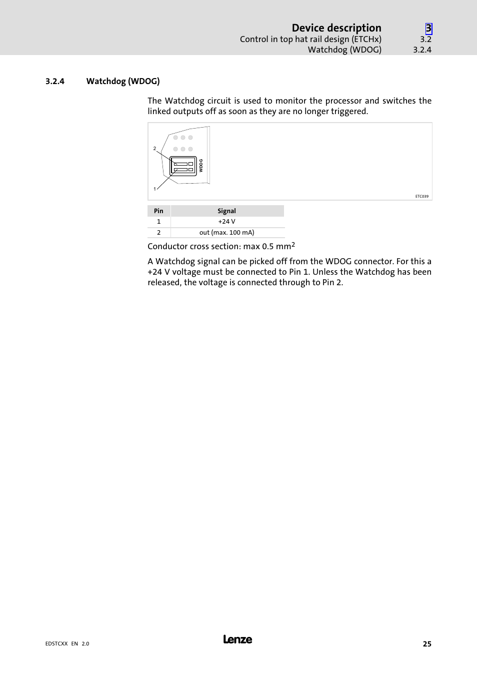 4 watchdog (wdog), Watchdog (wdog), Device description | Lenze ETCxxxxx User Manual | Page 25 / 70